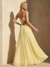 Halter Neck Strapless Maxi Dresses A Line Chiffon Formal Dress