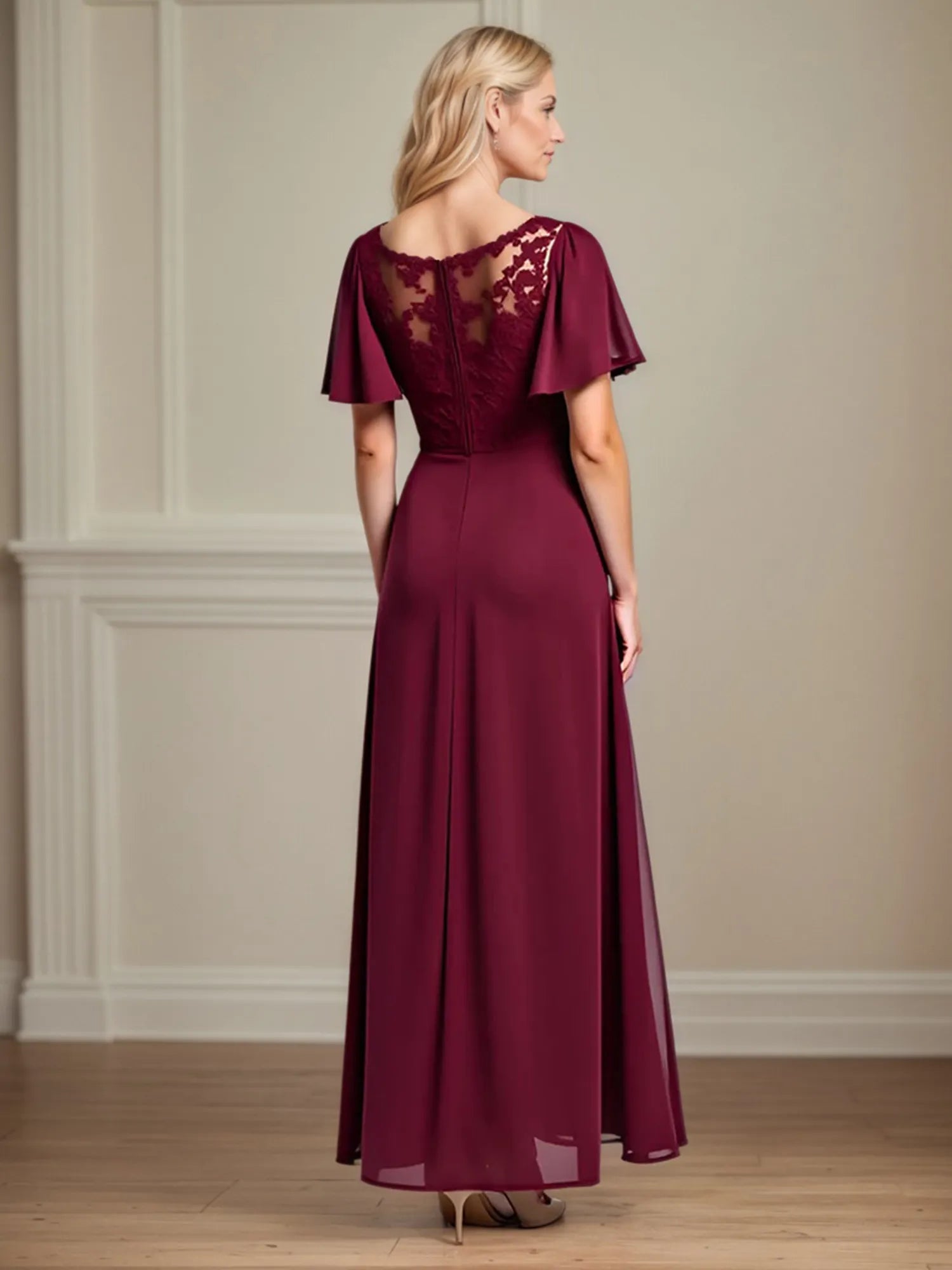 Dreamylily Women A Line Scoop Neck Short Sleeve Chiffon Mother of the ...