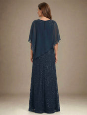 Sheath/Column Scoop Floor-Length Chiffon Lace Mother of the Bride Dress With Sequins Beading
