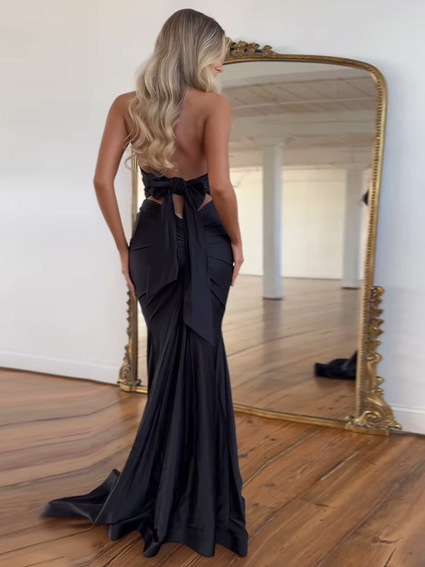 Light Blue Mermaid Halter Backless Long Prom Dress