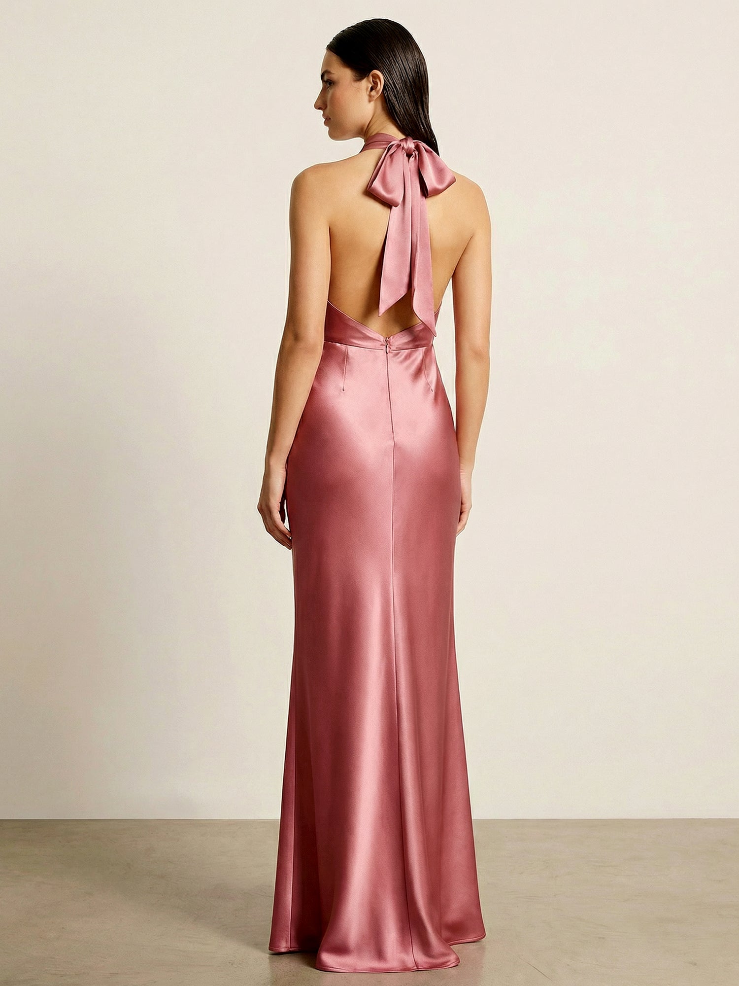 Halter Neck Satin Maxi Dresses Mermaid Backless Formal Dress
