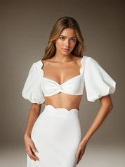 White Sheath Sweetheart Neckline Stretch Crepe Wedding Dress