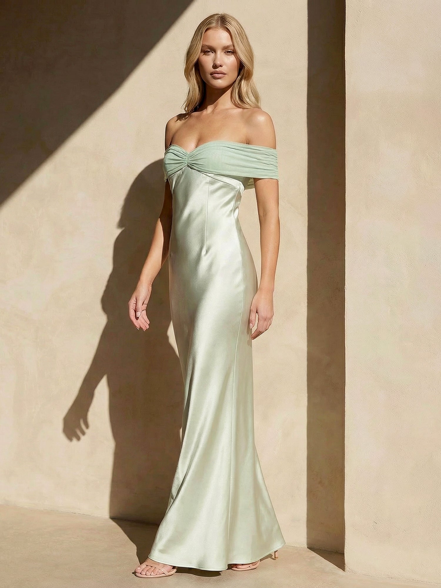 Off the Shoulder Satin Maxi Dresses Mermaid Sweetheart Formal Dress