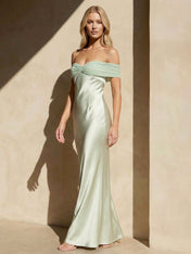 Off the Shoulder Satin Maxi Dresses Mermaid Sweetheart Formal Dress