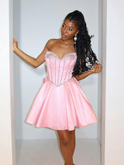 Strapless Mini Ball Gown Homecoming Dress with Bow