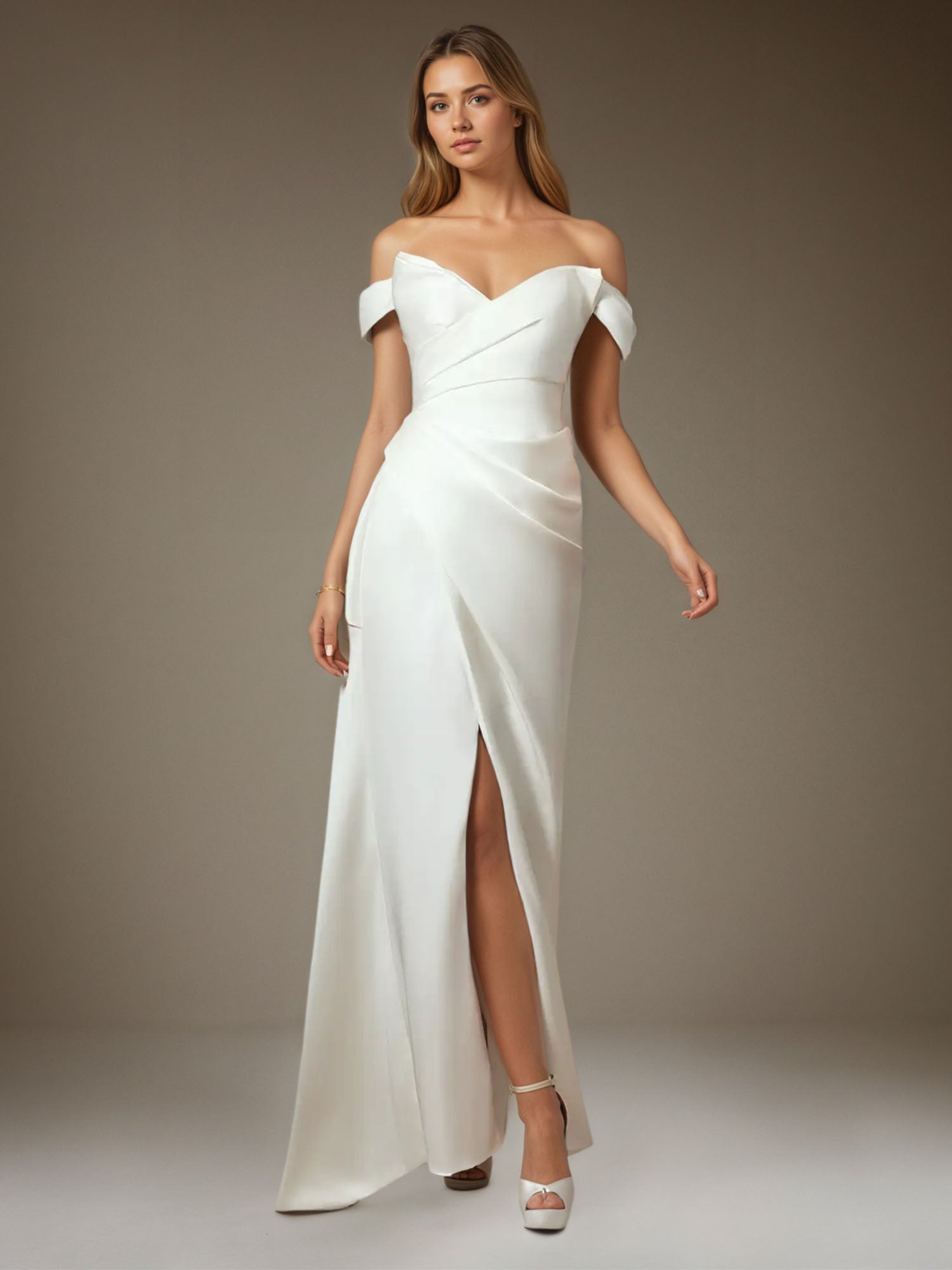 White Mermaid Strapless Double Faced Satin Wedding Dress