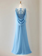 Trumpet/Mermaid Scoop Neck 1/2 Sleeve Chiffon Mother of the Bride Dress With Beadings