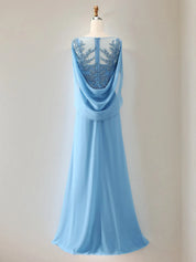Trumpet/Mermaid Scoop Neck 1/2 Sleeve Chiffon Mother of the Bride Dress With Beadings