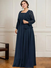 A-line Square Floor-Length Lace Chiffon Mother of the Bride Dress With Sequins