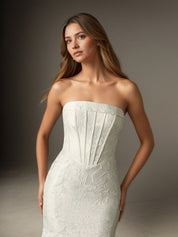 White Mermaid Strapless Floral Jacquard Wedding Dress