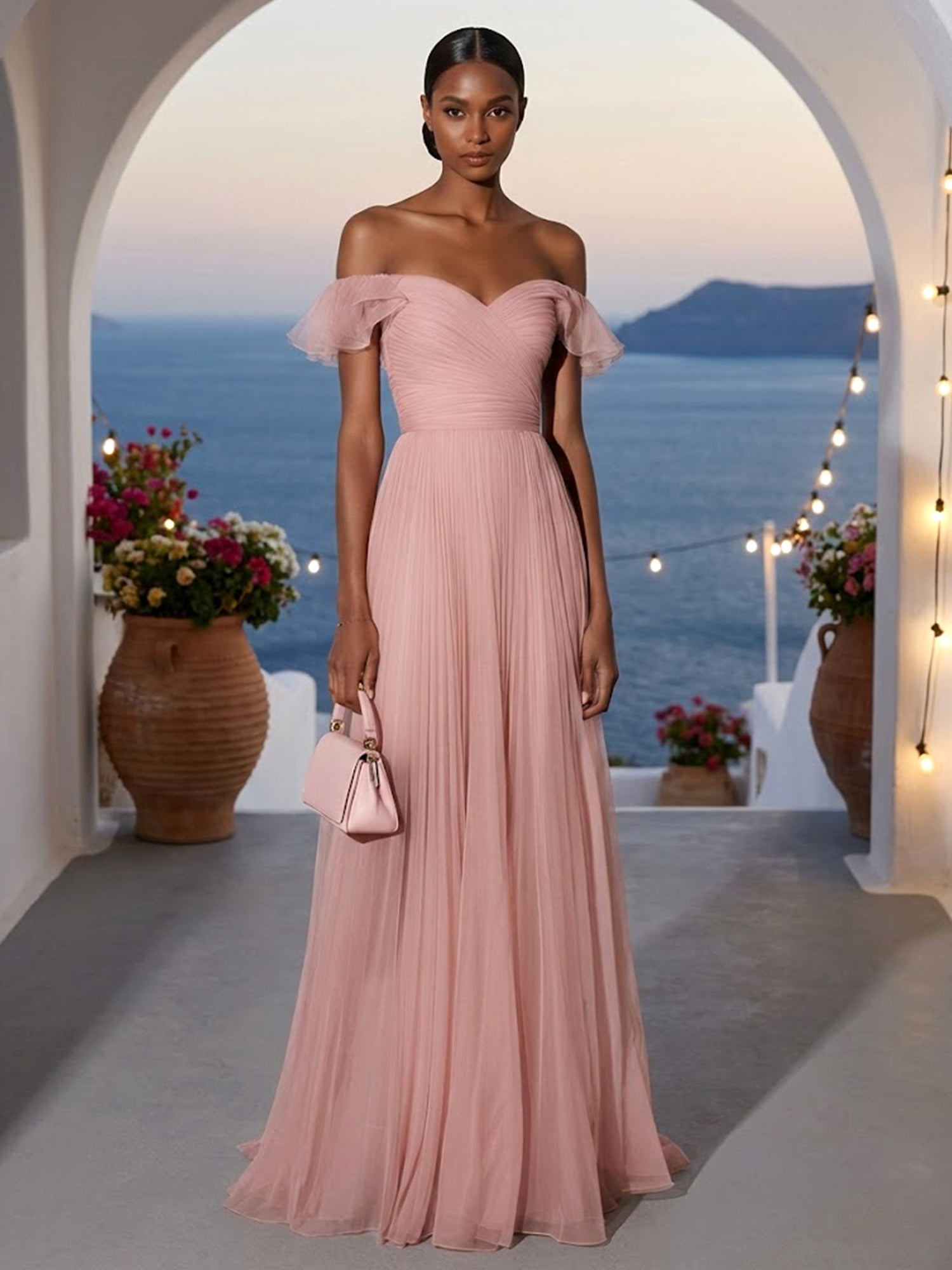 Sweetheart Evening Dress with Pleat Off the Shoulder Maxi Dress