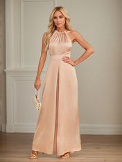 Jumpsuits Halter Floor-Length Satin Wedding Dress