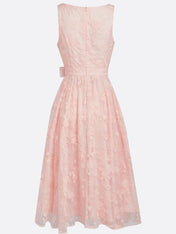 Light Pink Embroidered V Neck Sleeveless A-Line Midi Dress