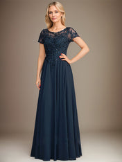 A-Line Scoop Floor-Length Chiffon Mother of the Bride Dress With Applique & Sequins