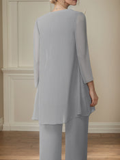 Elegant Scoop Neck Ankle Length Chiffon Mother of the Bride Pantsuits