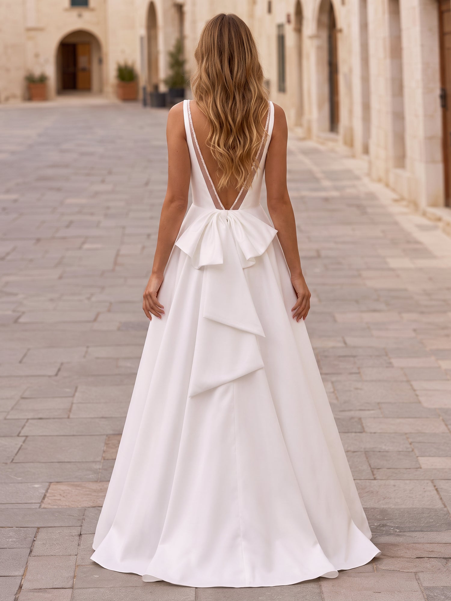 Elegance V-Neck Sleeveless A-Line Satin Wedding Dress