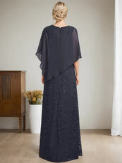 Sheath/Column Scoop Floor-Length Chiffon Lace Mother of the Bride Dress With Sequins Beading