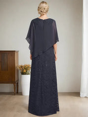 Sheath/Column Scoop Floor-Length Chiffon Lace Mother of the Bride Dress With Sequins Beading