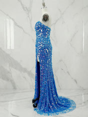 Blue Sweetheart Mermaid Sequins Long Prom Dress with Slit