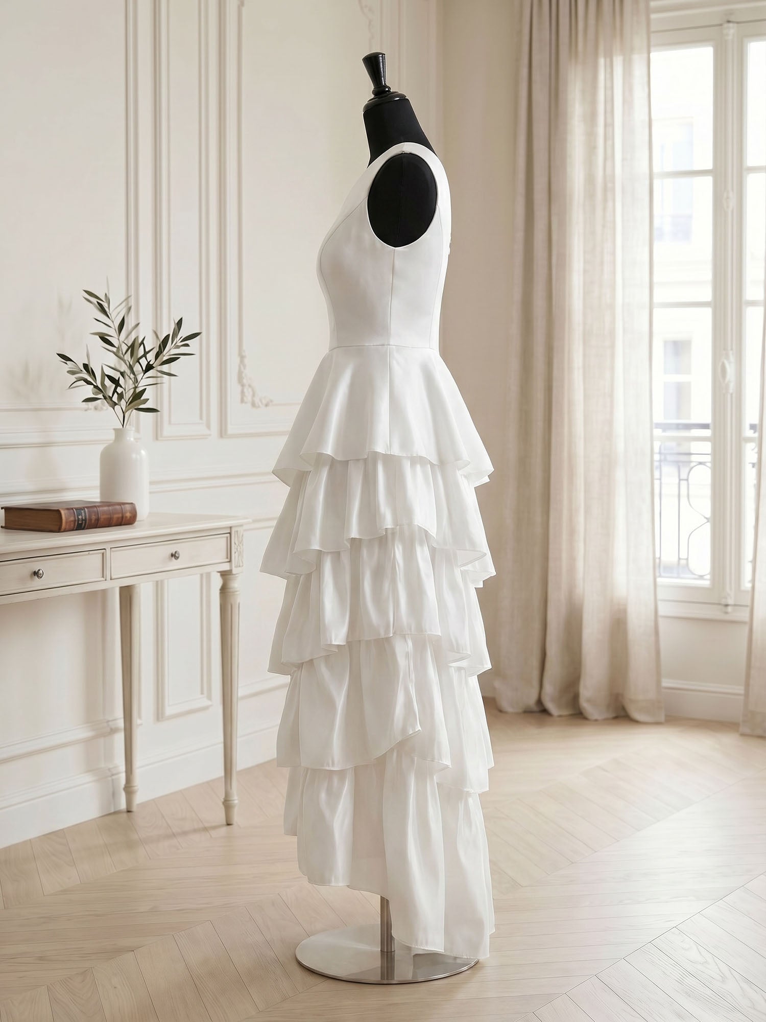 One Shoulder Tiered Ruffle Satin Mermaid Evening Gown with Sculptural Layers