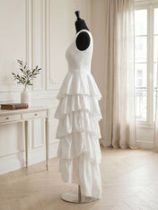 One Shoulder Tiered Ruffle Satin Mermaid Evening Gown with Sculptural Layers