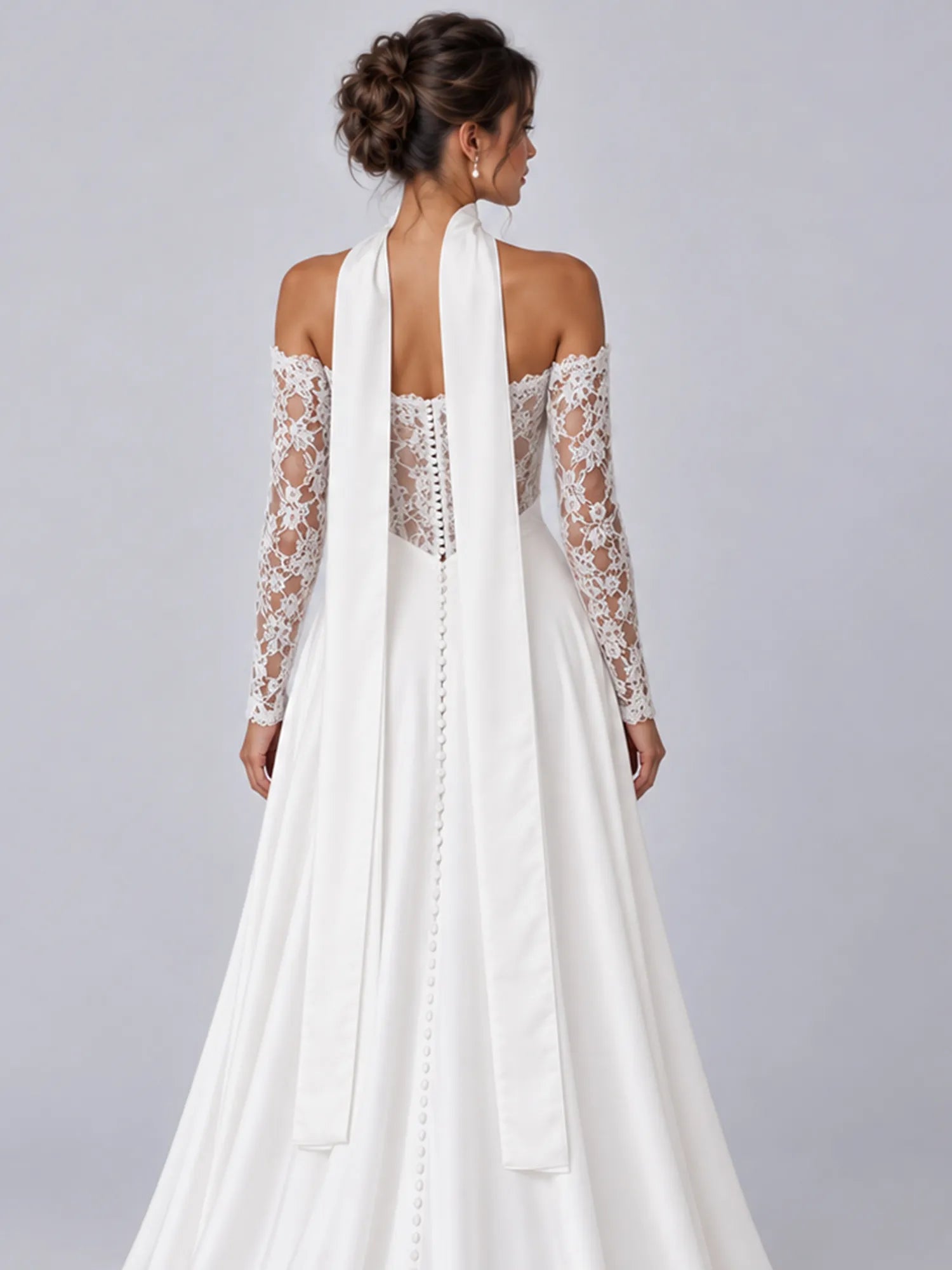 Elegant White Off-the-Shoulder Lace-Trimmed Slit Wedding Dress