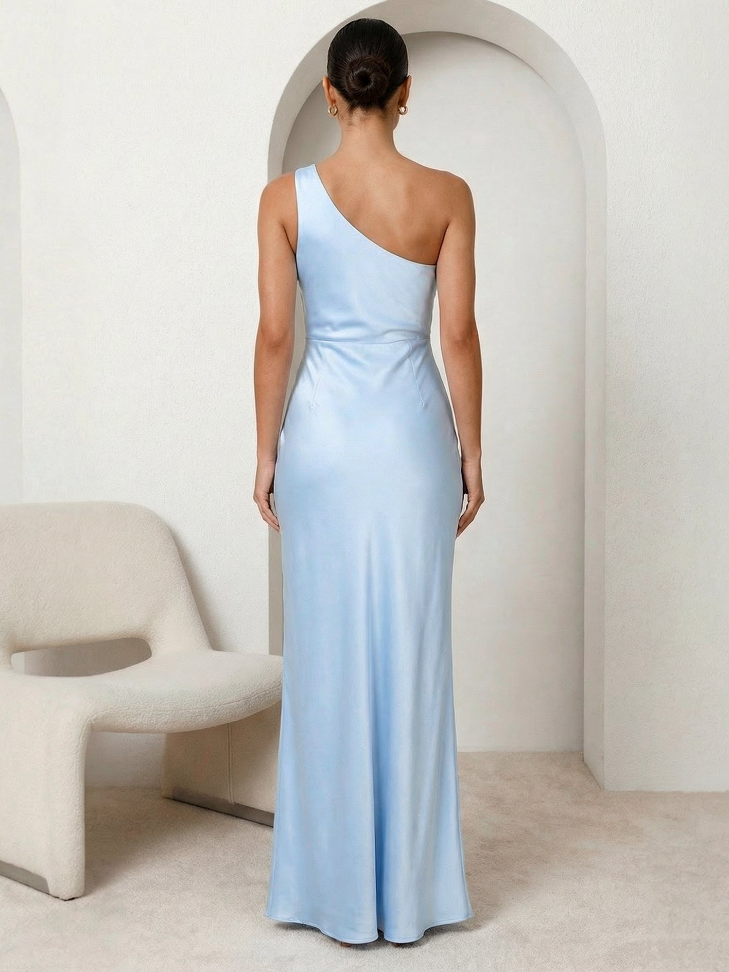 Light Blue One Shoulder Mermaid Long Maxi Dress with Slit