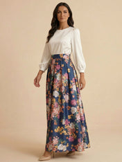 White A-Line Long Sleeves Satin Two-piece Print Floral Mother of the Brides dress