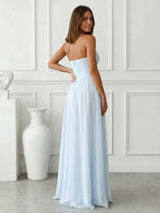 Light Blue Sweetheart Chiffon A Line Maxi Dress with Pleat