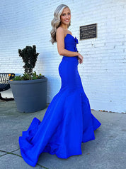 Royal Blue Mermaid Sweetheart Long Satin Prom Dress With Bow-knot