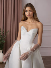 White A Line Strapless Satin Wedding Dress