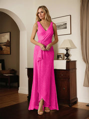 A-Line V-Neck Ruched Metallic Mesh Dress