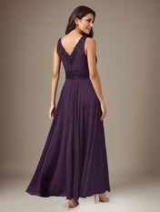 Plum A-Line Sequins Chiffon Dress