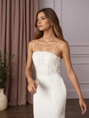 White Mermaid Lace Crepe Back Satin Wedding Dress