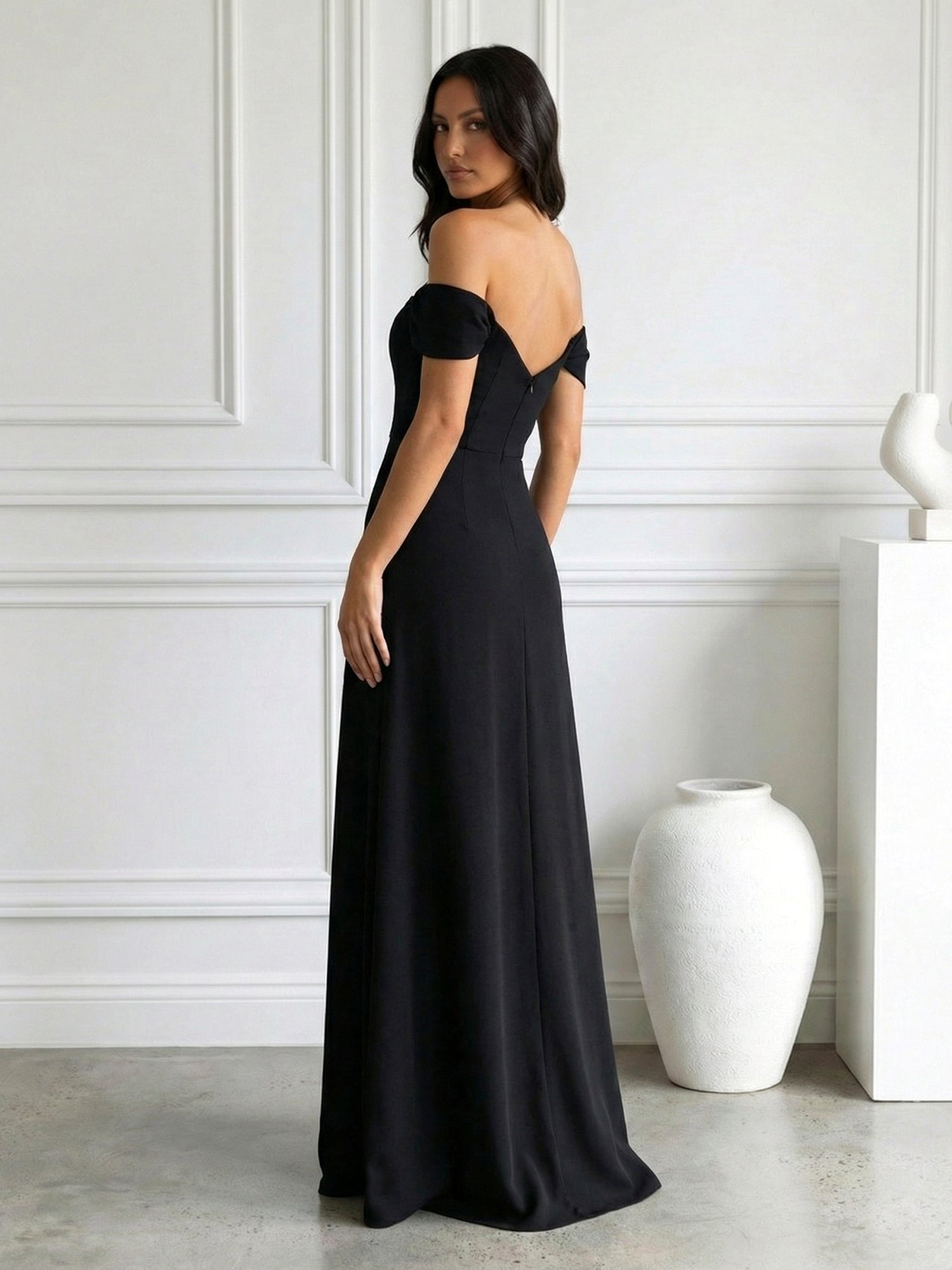 Black Off the Shoulder Mermaid Maxi Dress Prom Dress with Slit