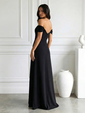 Black Off the Shoulder Mermaid Maxi Dress Prom Dress with Slit