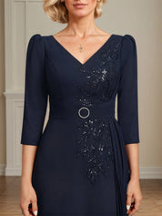A-line V-Neck Ankle-Length Lace Chiffon Mother of the Bride Dress With Pleated Sequins