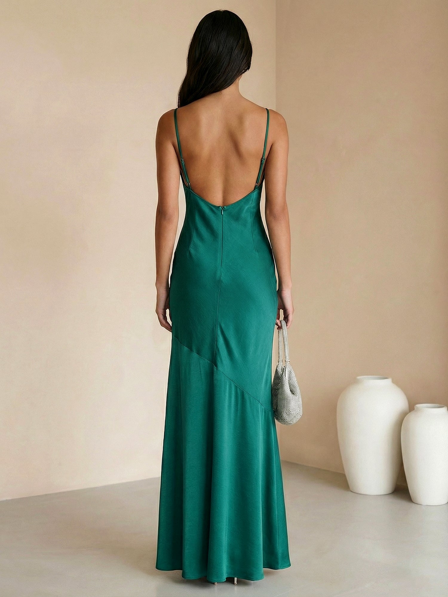 Peacock V Neck Maxi Dresses with Pleat Mermaid Evening Dress