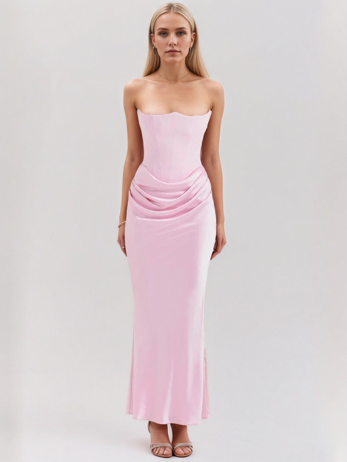 Robe de travail semi-formelle verte sans manches à volants, robe midi ajustée