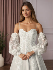 White Ball-Gown Strapless Lace Wedding Dress