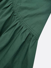 Green Shirred Cotton Crew Neck Sleeveless A-Line Midi Dress