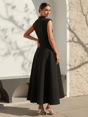 Black O Neck High Low A Line Satin Evening Dress