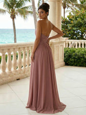 Dusty Rose Strapless Maxi Dresses with Slit A Line Evening Dress
