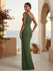 Green One Shoulder Maxi Dresses Mermaid Evening Dress