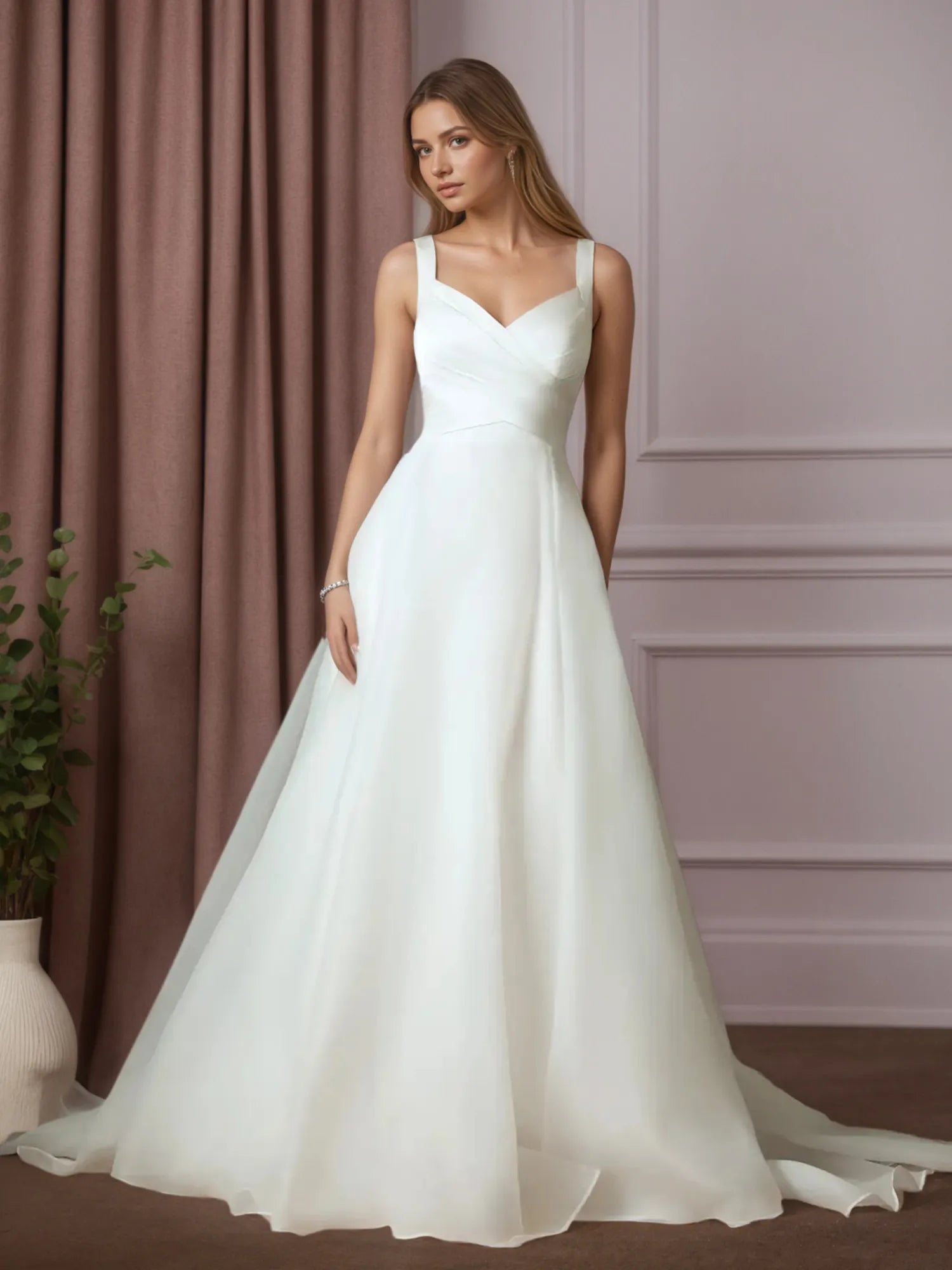 White A-Line Sweetheart Neckline Stretch Satin Wedding Dress