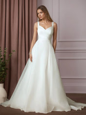 White A-Line Sweetheart Neckline Stretch Satin Wedding Dress