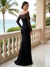 Formal Evening Dress Black Off the Shoulder Slit Maxi Dress