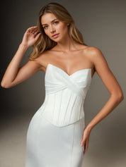 White Mermaid Strapless Satin Wedding Dress