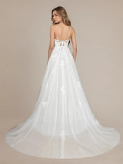 White A-Line Spaghetti Straps Sequins Tulle Wedding Dress