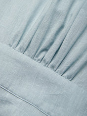 Light Blue Bow Lyocell Linen Wrap V Neck Sleeveless A-Line Maxi Dress